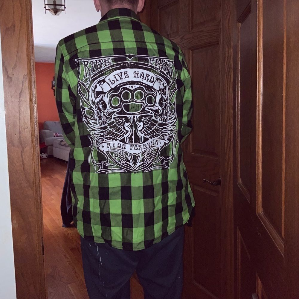 Riders Long Sleeve Flannel with Ancient Skull